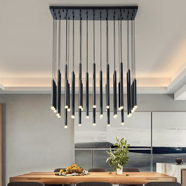 ChandelierDecor - Gold and Black Long Tubes LED Chandelier Light
