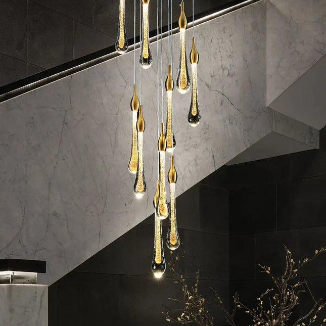 ChandelierDecor - Gold Water Drop Crystal Pendant LED Chandelier Lighting
