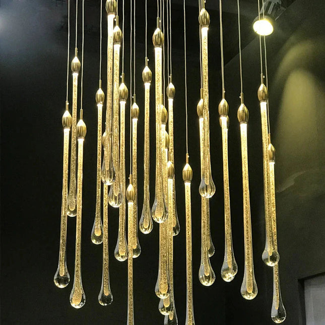 ChandelierDecor - Gold Water Drop Crystal Pendant LED Chandelier Lighting
