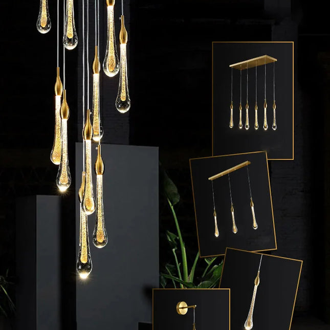 ChandelierDecor - Gold Water Drop Crystal Pendant LED Chandelier Lighting