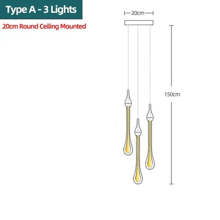 ChandelierDecor - Gold Water Drop Crystal Pendant LED Chandelier Lighting