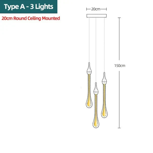 ChandelierDecor - Gold Water Drop Crystal Pendant LED Chandelier Lighting