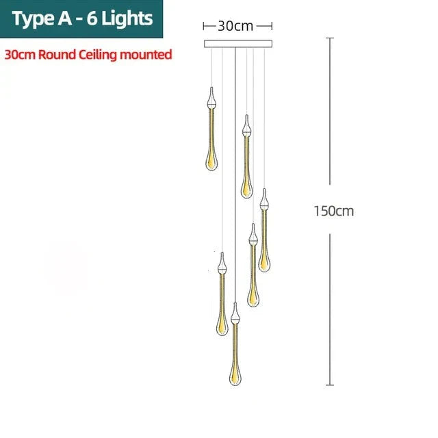 ChandelierDecor - Gold Water Drop Crystal Pendant LED Chandelier Lighting
