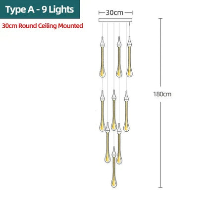 ChandelierDecor - Gold Water Drop Crystal Pendant LED Chandelier Lighting