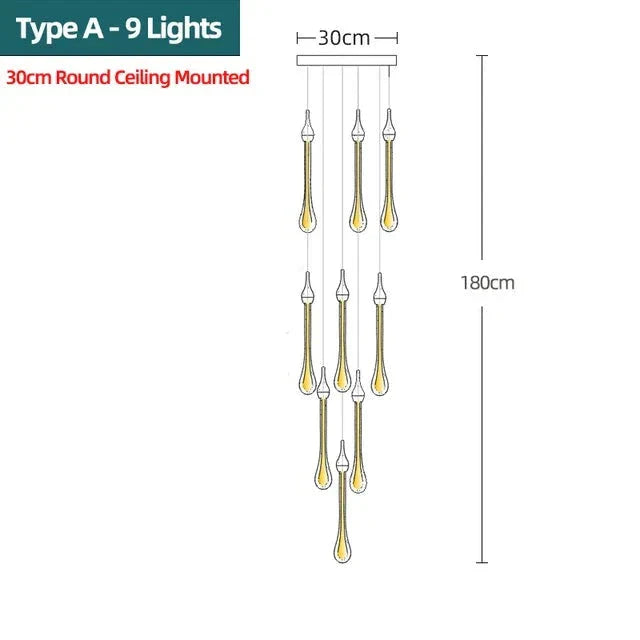 ChandelierDecor - Gold Water Drop Crystal Pendant LED Chandelier Lighting