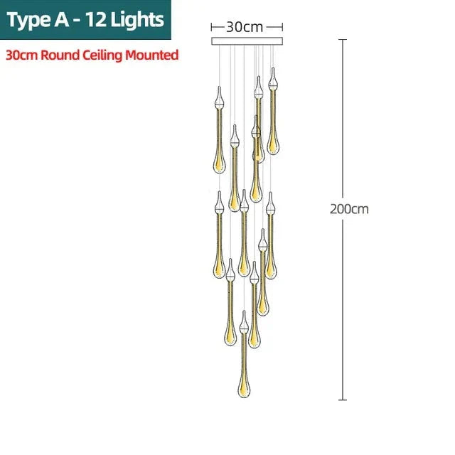 ChandelierDecor - Gold Water Drop Crystal Pendant LED Chandelier Lighting