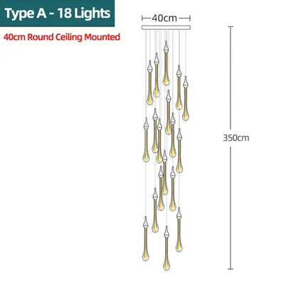 ChandelierDecor - Gold Water Drop Crystal Pendant LED Chandelier Lighting