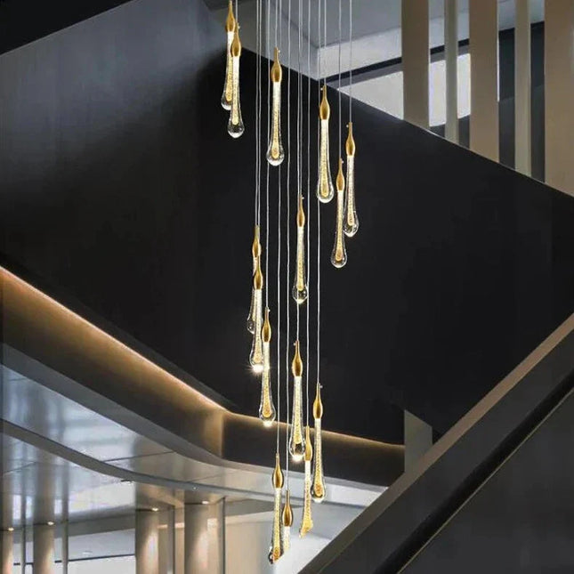 ChandelierDecor - Gold Water Drop Crystal Pendant LED Chandelier Lighting