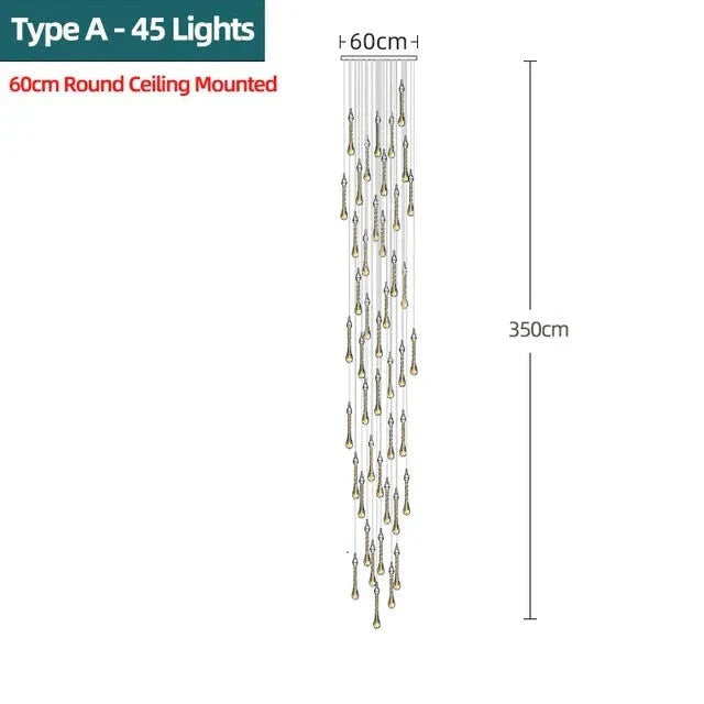 ChandelierDecor - Gold Water Drop Crystal Pendant LED Chandelier Lighting