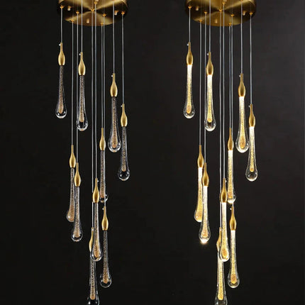 ChandelierDecor - Gold Water Drop Crystal Pendant LED Chandelier Lighting