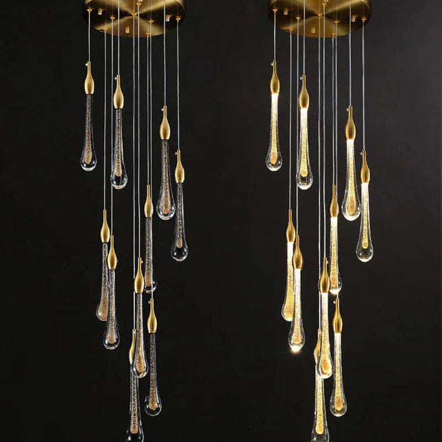 ChandelierDecor - Gold Water Drop Crystal Pendant LED Chandelier Lighting