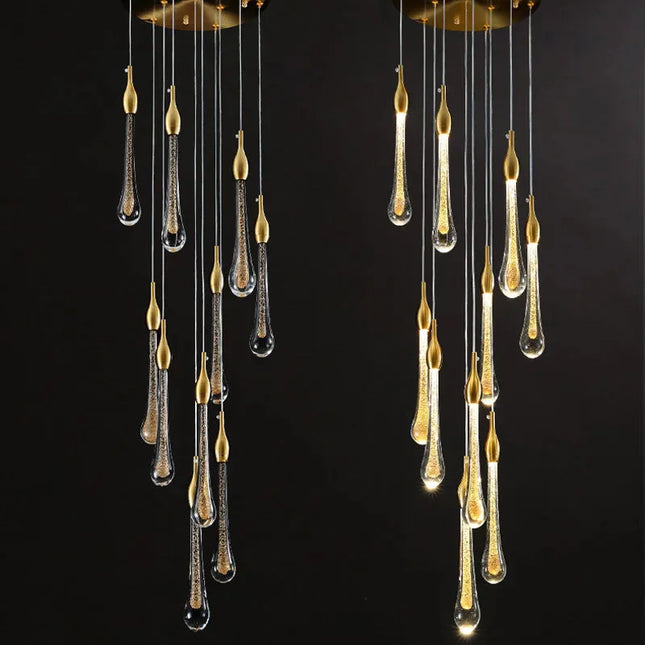ChandelierDecor - Gold Water Drop Crystal Pendant LED Chandelier Lighting