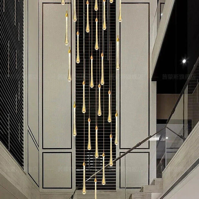 ChandelierDecor - Gold Water Drop Crystal Pendant LED Chandelier Lighting