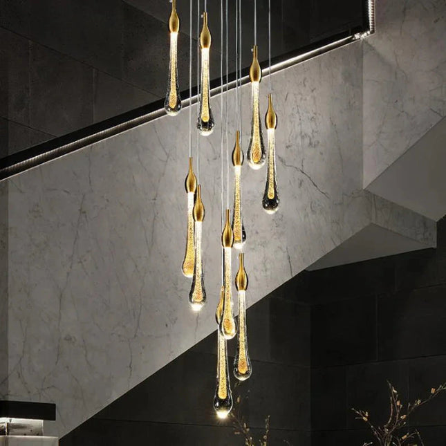 ChandelierDecor - Gold Water Drop Crystal Pendant LED Chandelier Lighting