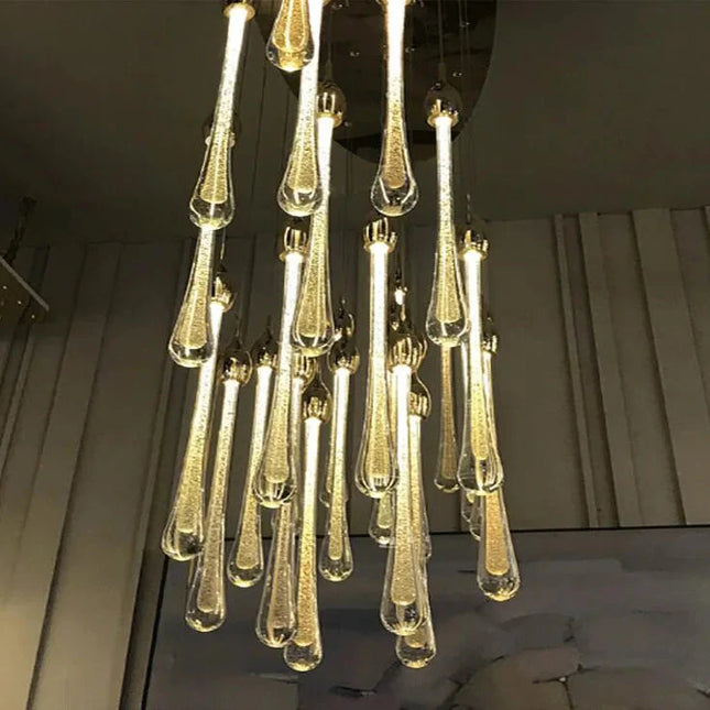 ChandelierDecor - Gold Water Drop Crystal Pendant LED Chandelier Lighting