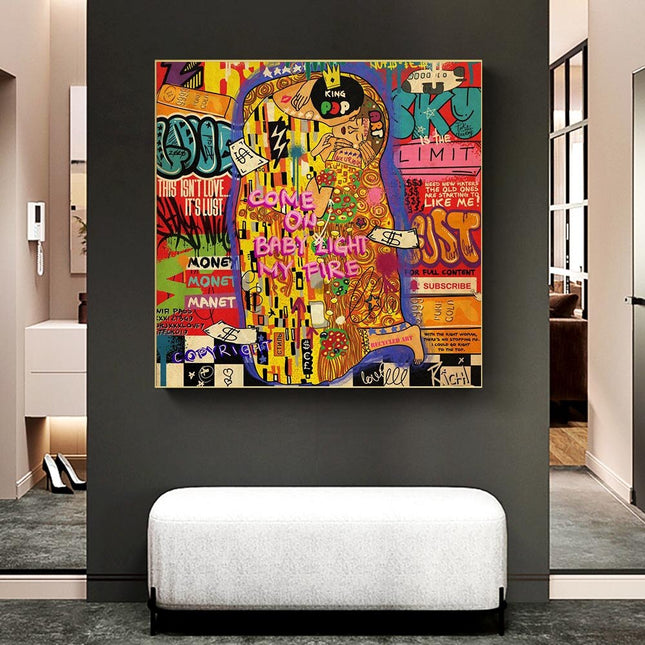 ChandelierDecor - Graffiti Wall Art Lovers Kiss Canvas Wall Art