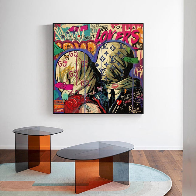 ChandelierDecor - Graffiti Wall Art Lovers Kiss Canvas Wall Art