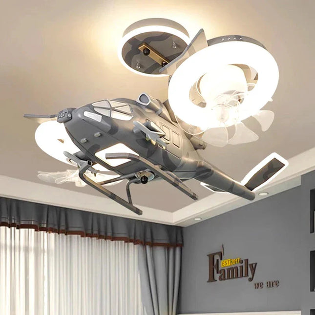ChandelierDecor - Helicopter with 2 fans Rotatable Kids Ceiling Light