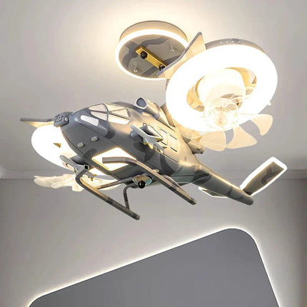 ChandelierDecor - Helicopter with 2 fans Rotatable Kids Ceiling Light