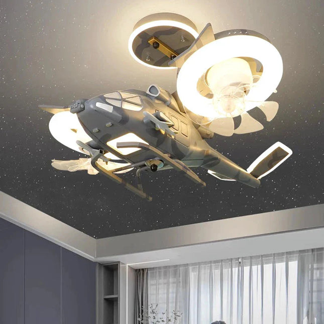 ChandelierDecor - Helicopter with 2 fans Rotatable Kids Ceiling Light