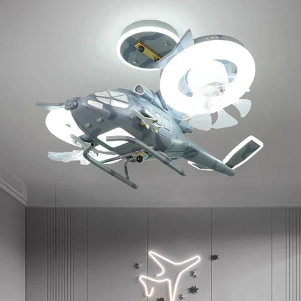ChandelierDecor - Helicopter with 2 fans Rotatable Kids Ceiling Light