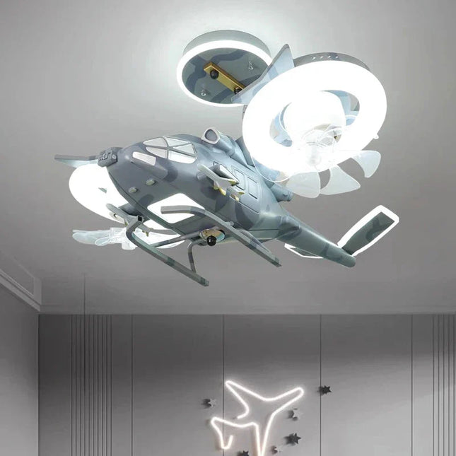 ChandelierDecor - Helicopter with 2 fans Rotatable Kids Ceiling Light