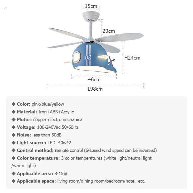 ChandelierDecor - Kids Room Helicopter Ceiling Fan with Light - Art Deco Style