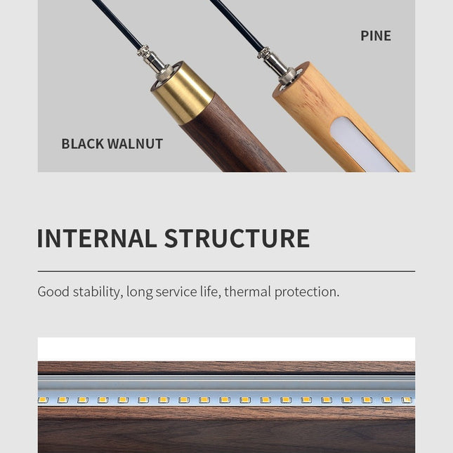 ChandelierDecor - Long Strip Hanging Light - Walnut Pendant Light