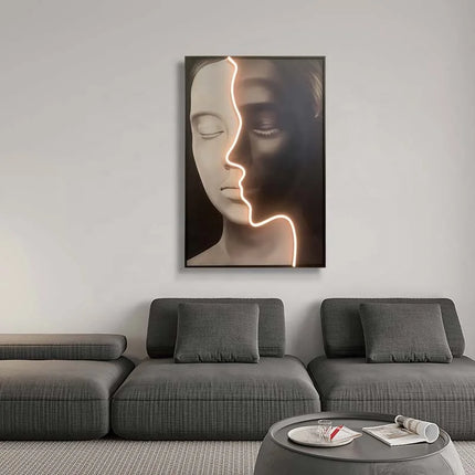 ChandelierDecor - Black and White Neon LED Faces Wall Art – Minimalist Design