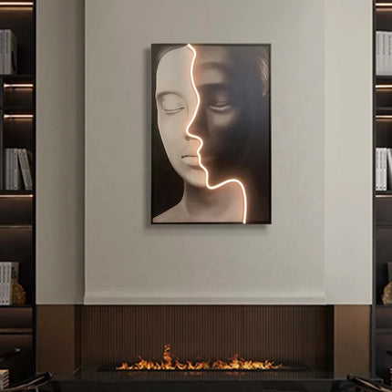 ChandelierDecor - Black and White Neon LED Faces Wall Art – Minimalist Design