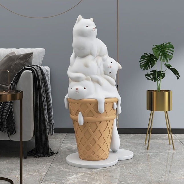 ChandelierDecor - Melted Ice Cream Cat Statues Sculpture Ornament