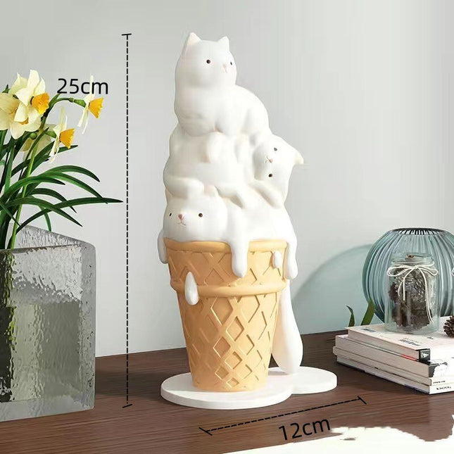 ChandelierDecor - Melted Ice Cream Cat Statues Sculpture Ornament
