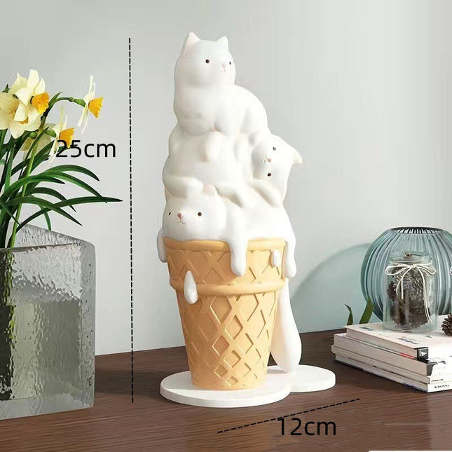 ChandelierDecor - Melted Ice Cream Cat Statues Sculpture Ornament