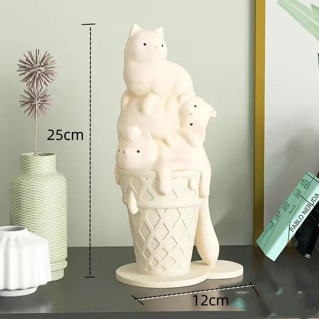 ChandelierDecor - Melted Ice Cream Cat Statues Sculpture Ornament