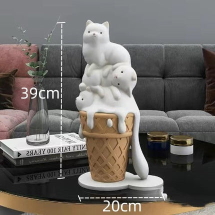 ChandelierDecor - Melted Ice Cream Cat Statues Sculpture Ornament
