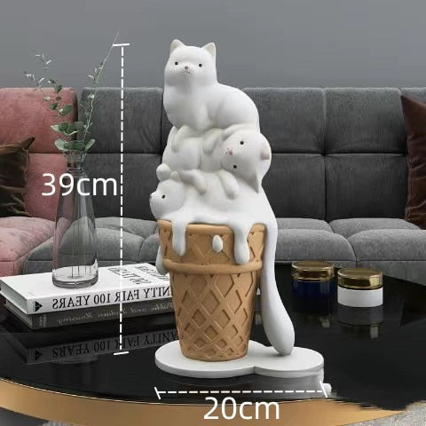 ChandelierDecor - Melted Ice Cream Cat Statues Sculpture Ornament