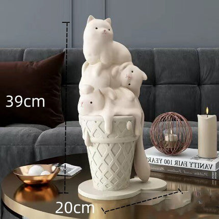 ChandelierDecor - Melted Ice Cream Cat Statues Sculpture Ornament
