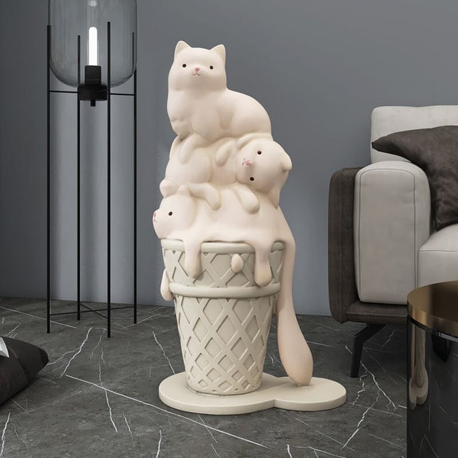 ChandelierDecor - Melted Ice Cream Cat Statues Sculpture Ornament