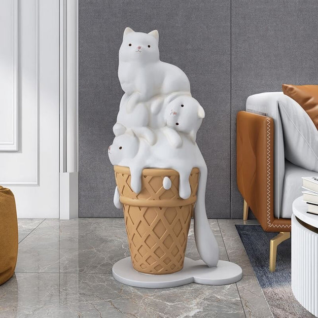 ChandelierDecor - Melted Ice Cream Cat Statues Sculpture Ornament