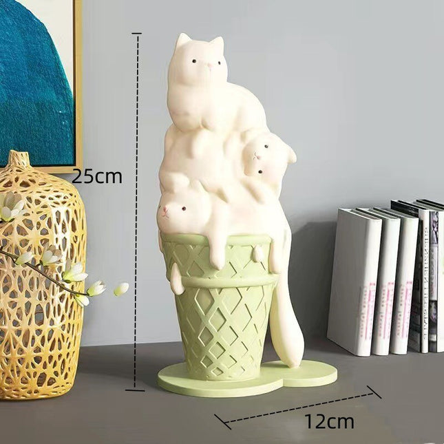 ChandelierDecor - Melted Ice Cream Cat Statues Sculpture Ornament