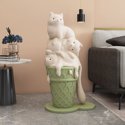 ChandelierDecor - Melted Ice Cream Cat Statues Sculpture Ornament