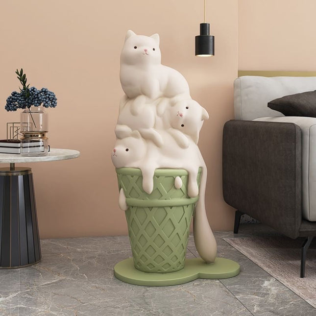 ChandelierDecor - Melted Ice Cream Cat Statues Sculpture Ornament