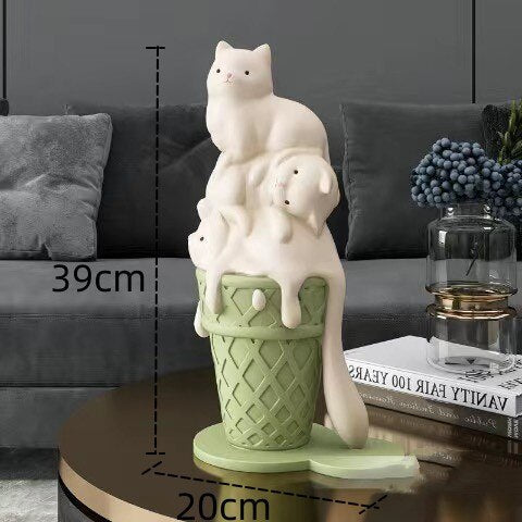 ChandelierDecor - Melted Ice Cream Cat Statues Sculpture Ornament