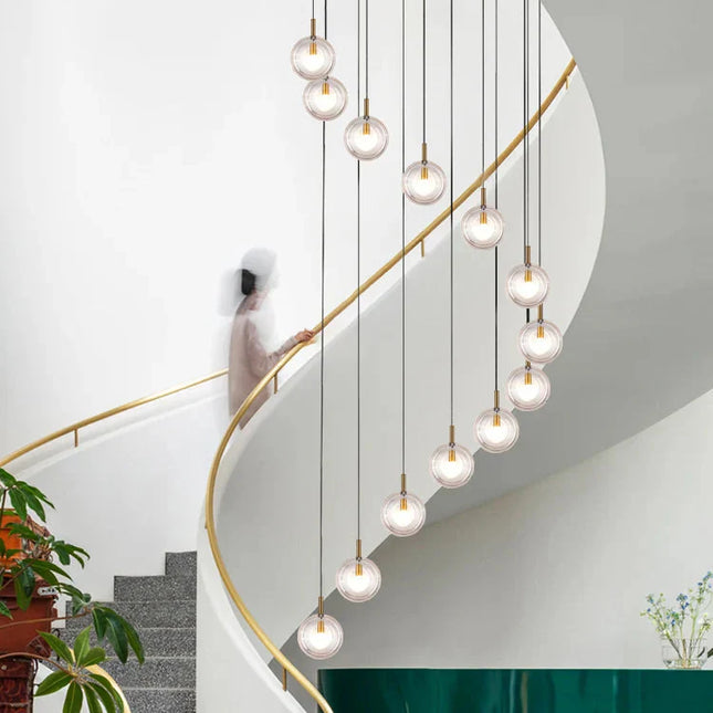 ChandelierDecor - Minimalist Glass Stone Pendant Staircase Chandelier Lighting