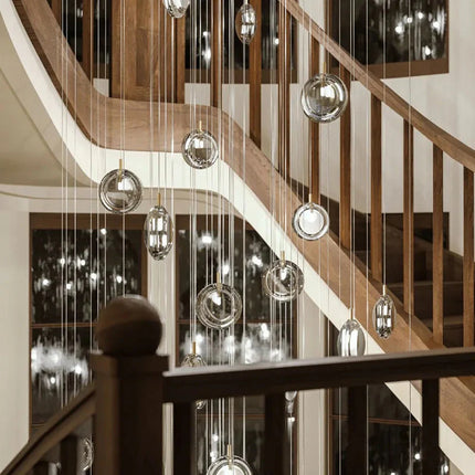ChandelierDecor - Minimalist Glass Stone Pendant Staircase Chandelier Lighting