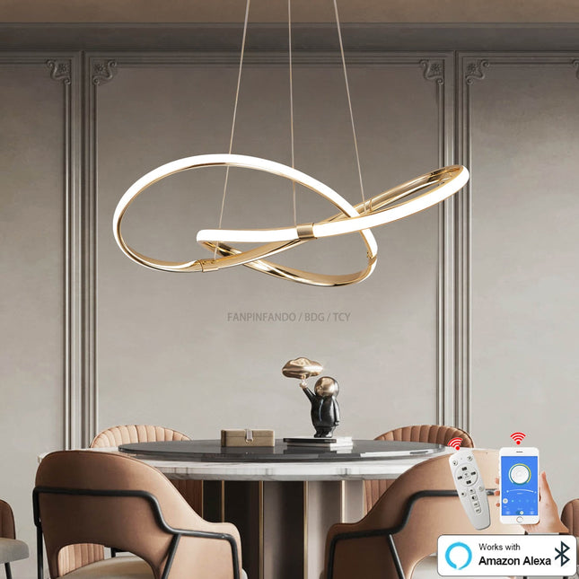 ChandelierDecor - Modern Chrome Plated Gold LED Chandelier for Dining and Living Room