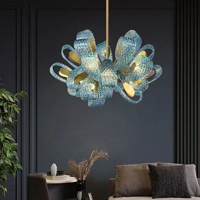 ChandelierDecor - Peacock Blue Glass Chandelier: Stunning Lighting Fixtures