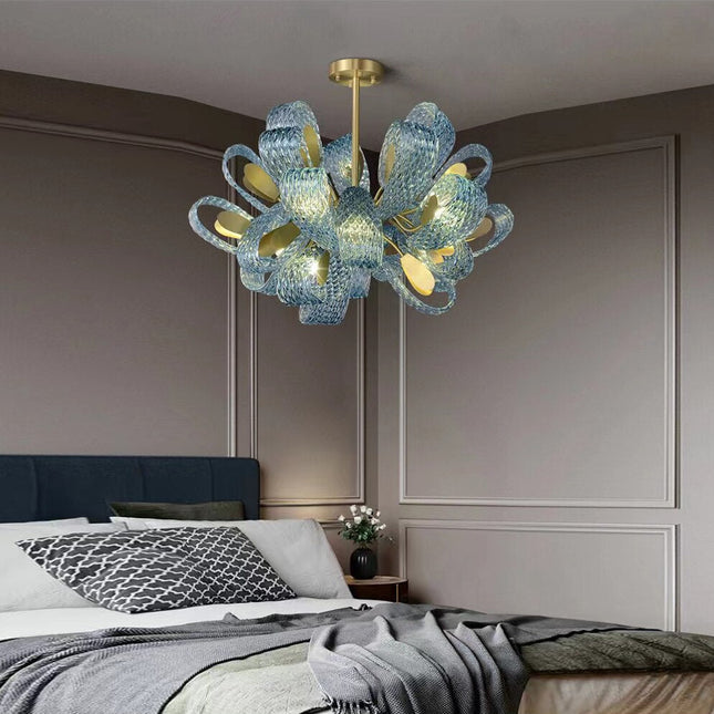 ChandelierDecor - Peacock Blue Glass Chandelier: Stunning Lighting Fixtures