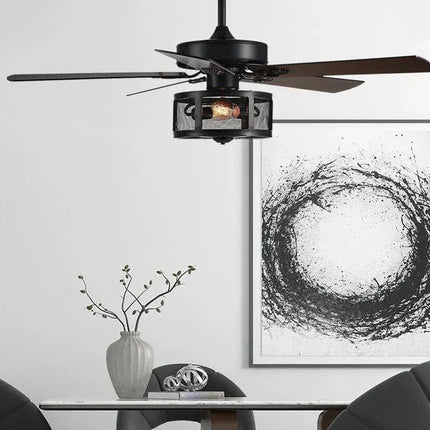 ChandelierDecor - Retro Black Ceiling Fan Drum Style Wood Blades