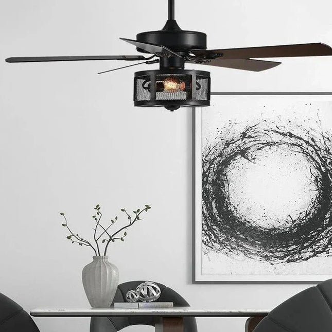 ChandelierDecor - Retro Black Ceiling Fan Drum Style Wood Blades